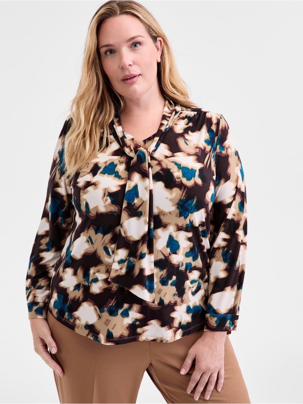 Women’s Scarf-Neck Printed Blouse